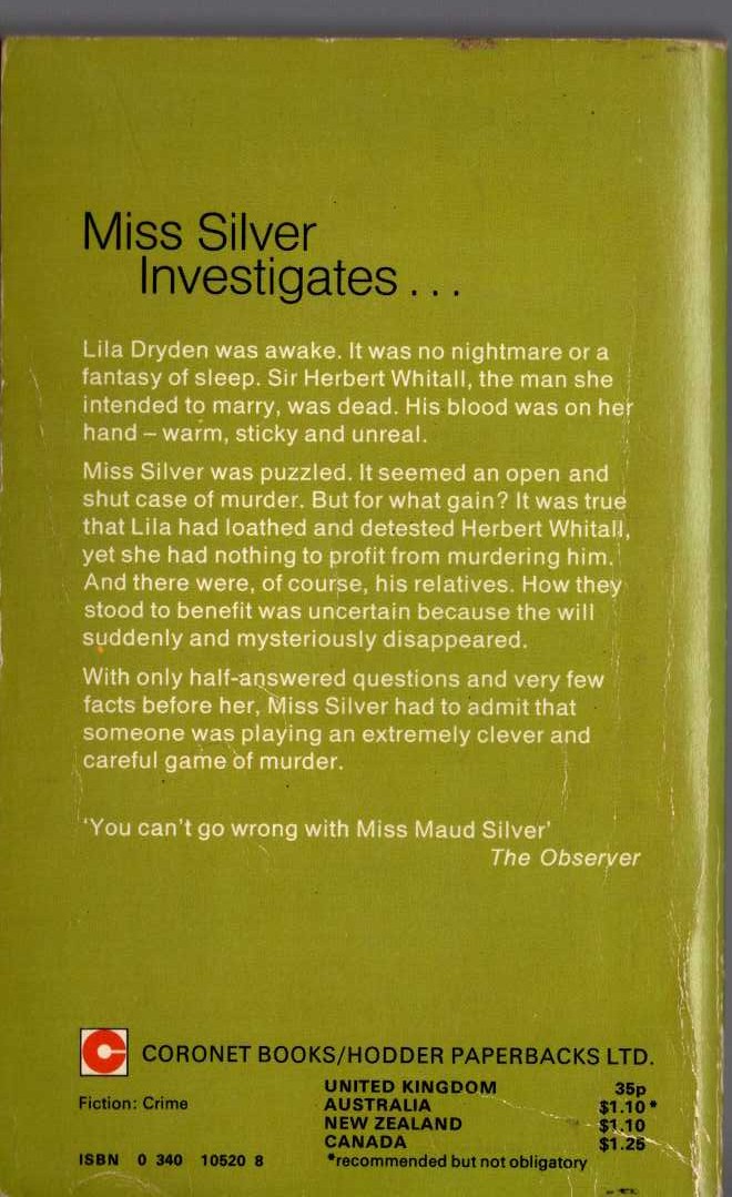 Patricia Wentworth  THE IVORY DAGGER magnified rear book cover image