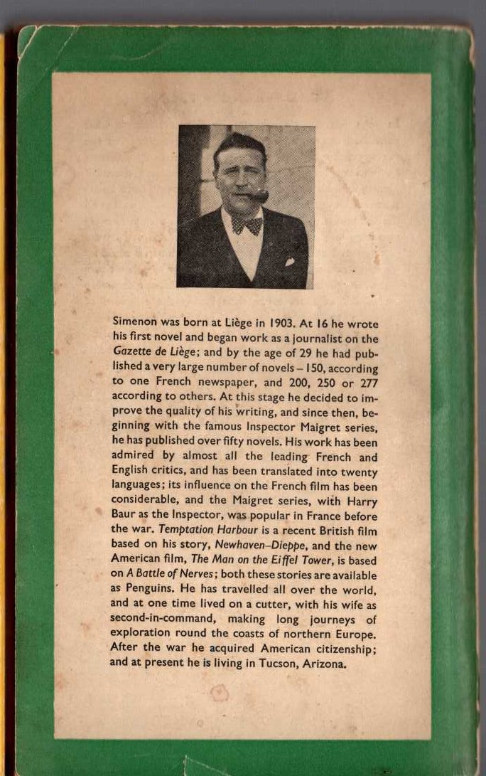 Georges Simenon  ESCAPE IN VAIN magnified rear book cover image