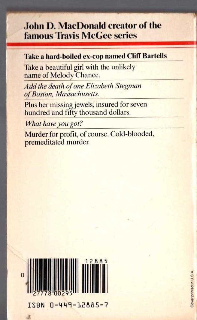 John D. MacDonald  THE BRASS CUPCAKE magnified rear book cover image