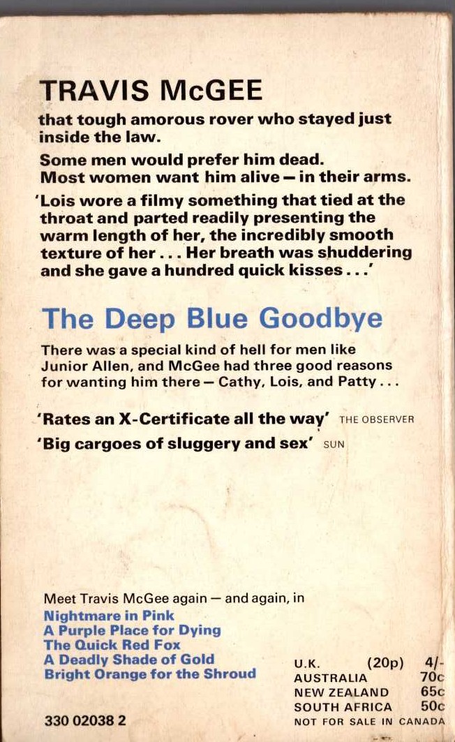 John D. MacDonald  THE DEEP BLUE GOODBYE magnified rear book cover image