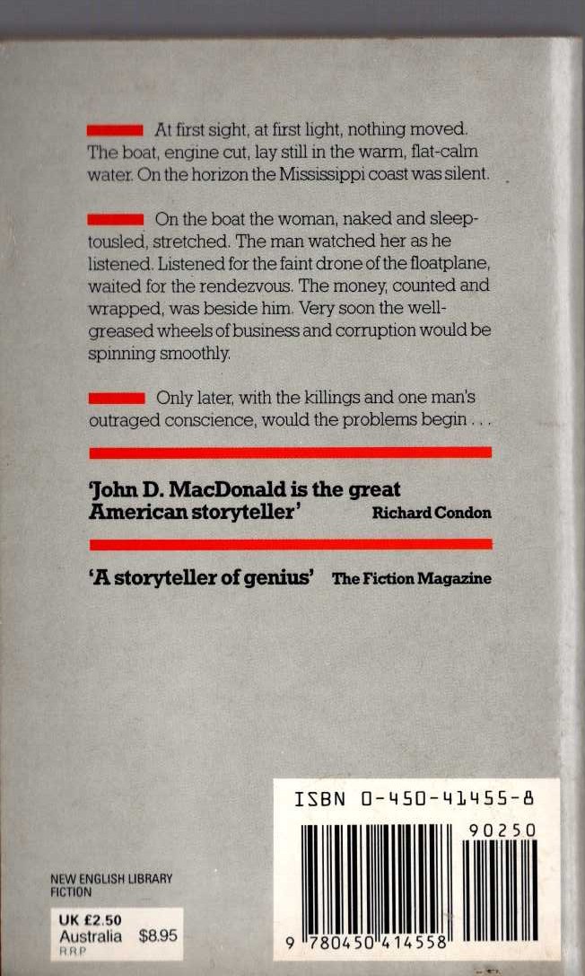 John D. MacDonald  BARRIER ISLAND magnified rear book cover image