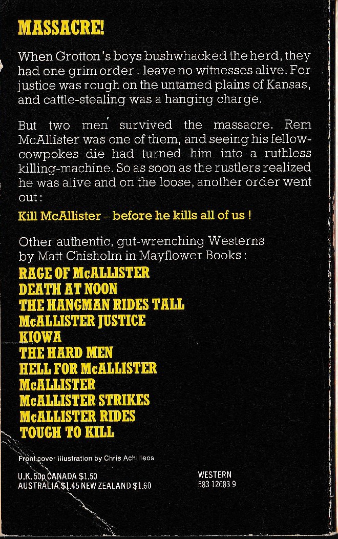 Matt Chisholm  KILL McALLISTER magnified rear book cover image