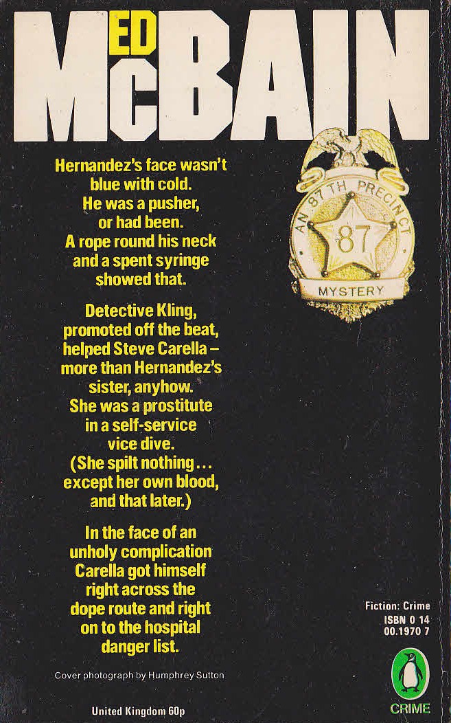 Ed McBain  THE PUSHER magnified rear book cover image