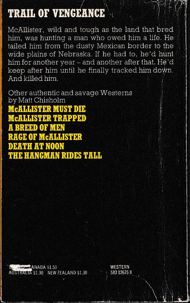 Matt Chisholm  McALLISTER JUSTICE magnified rear book cover image