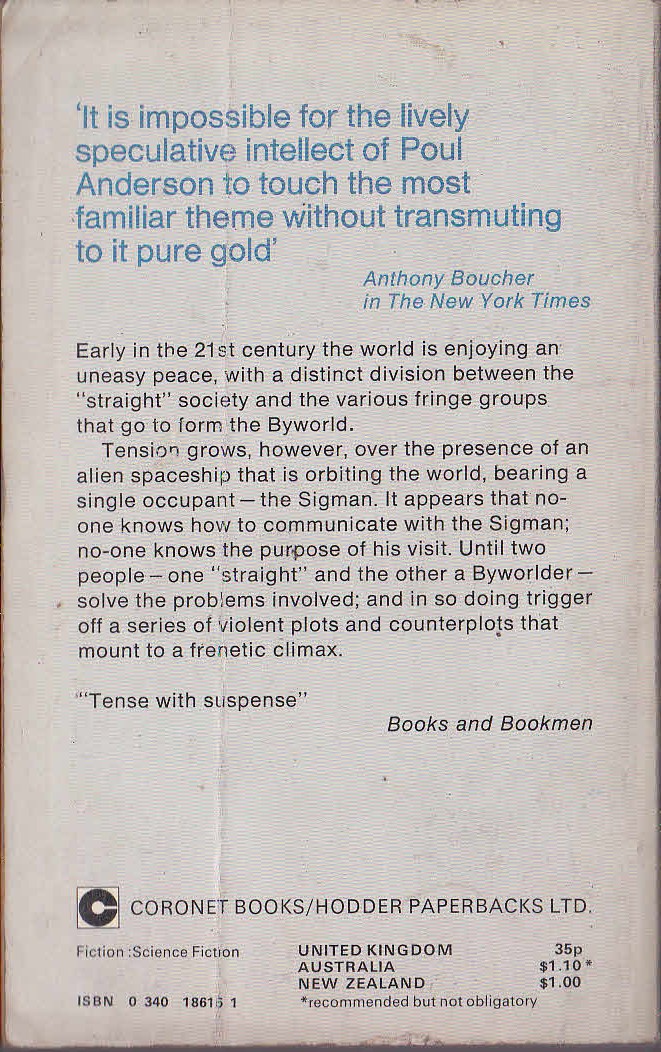 Poul Anderson  THE BYWORLDER magnified rear book cover image