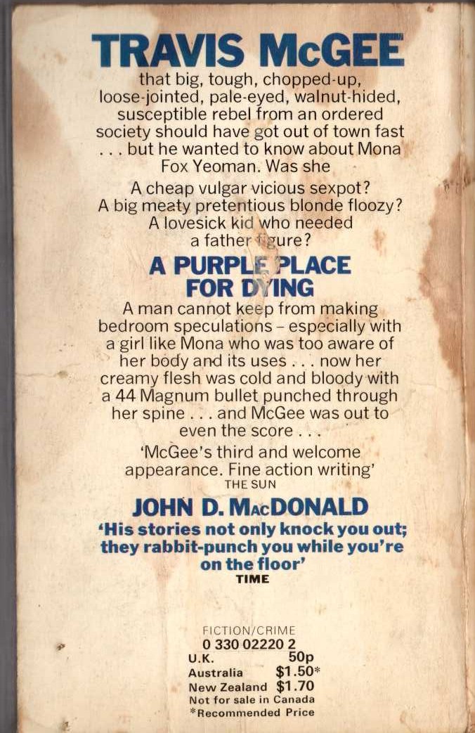 John D. MacDonald  A PURPLE PLACE FOR DYING magnified rear book cover image