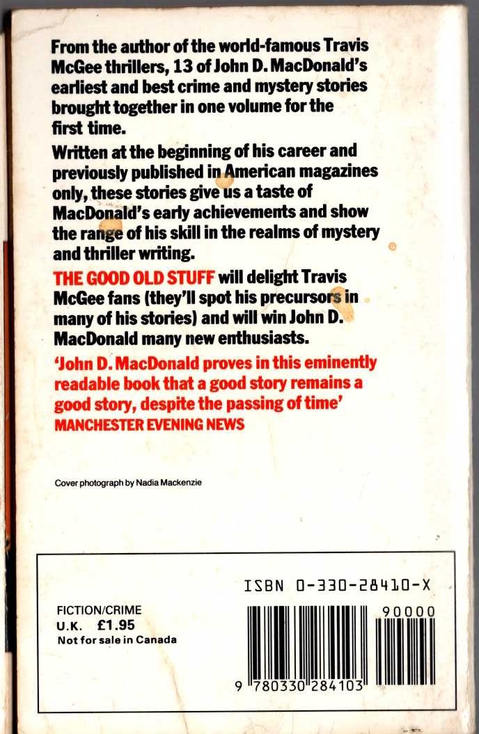 John D. MacDonald  THE GOOD OLD STUFF magnified rear book cover image