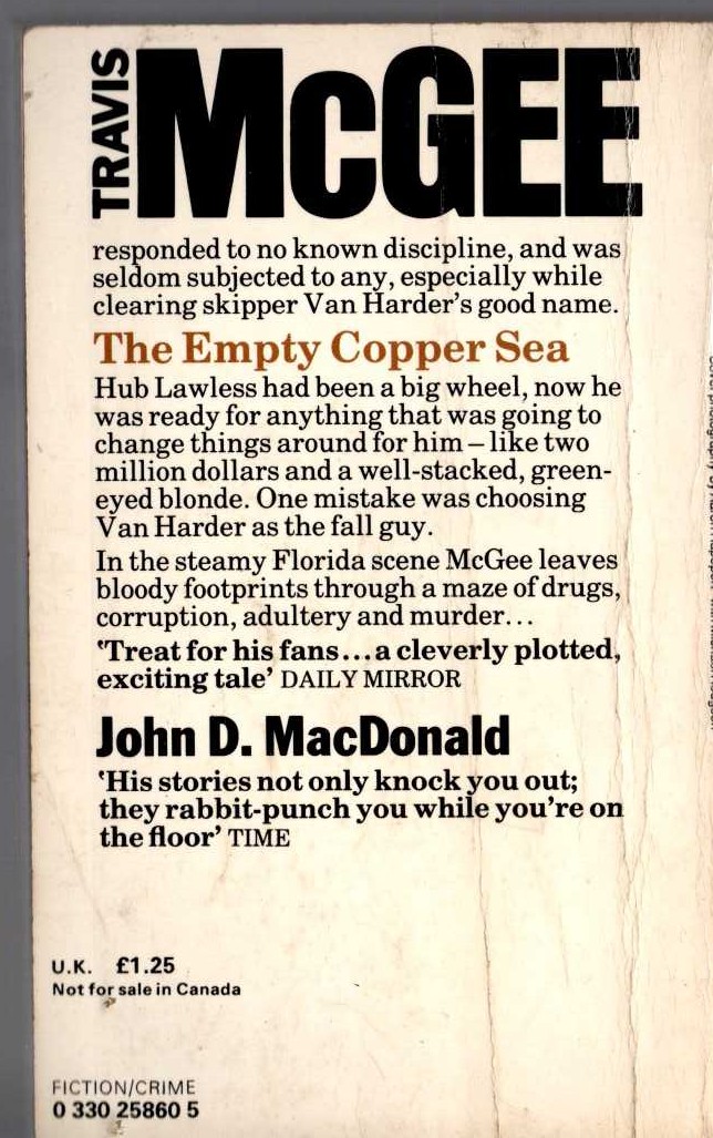 John D. MacDonald  THE EMPTY COPPER SEA magnified rear book cover image