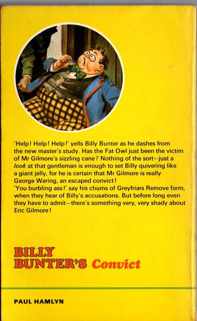 Frank Richards  BILLY BUNTER'S CONVICT magnified rear book cover image