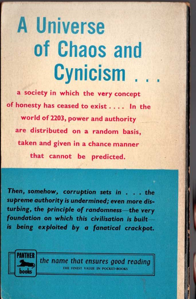 Philip K. Dick  WORLD OG CHANCE magnified rear book cover image