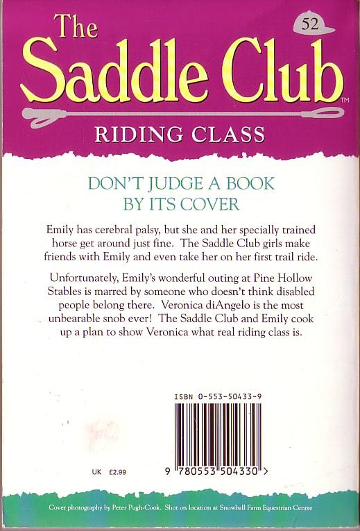 Bonnie Bryant  THE SADDLE CLUB 52: Riding Class magnified rear book cover image