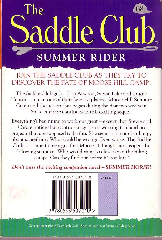 Bonnie Bryant  THE SADDLE CLUB 68: Summer Ride magnified rear book cover image