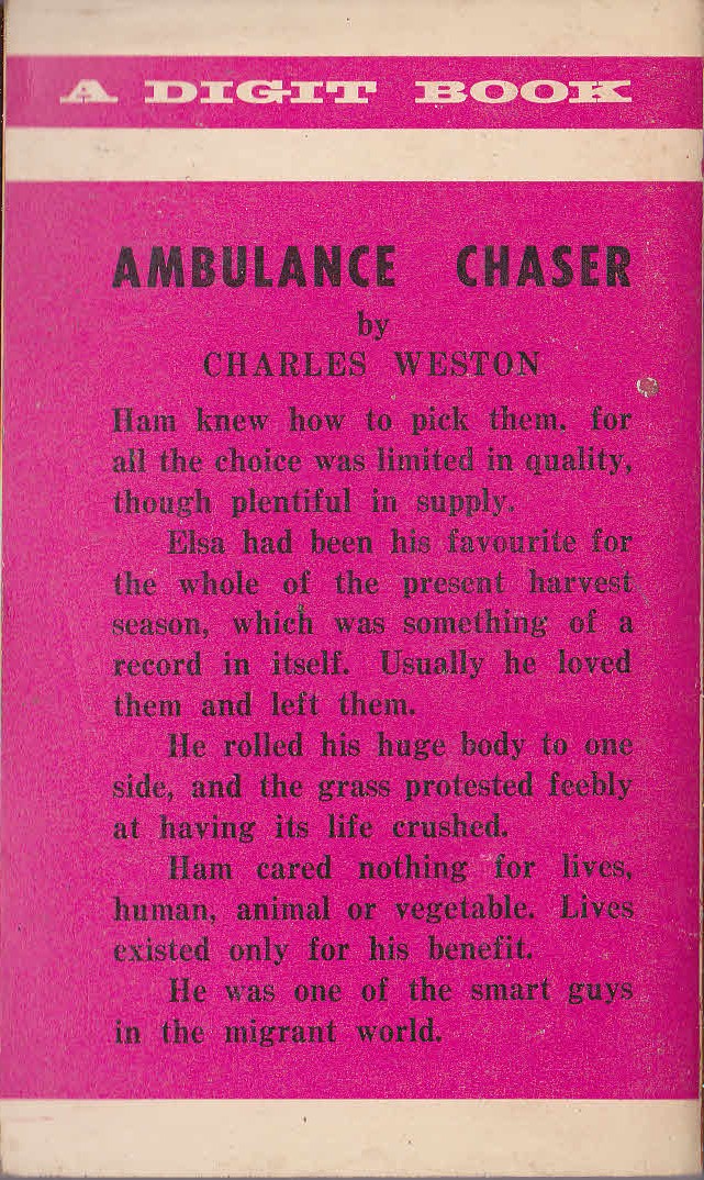 Charles Weston  AMBULANCE CHASER magnified rear book cover image