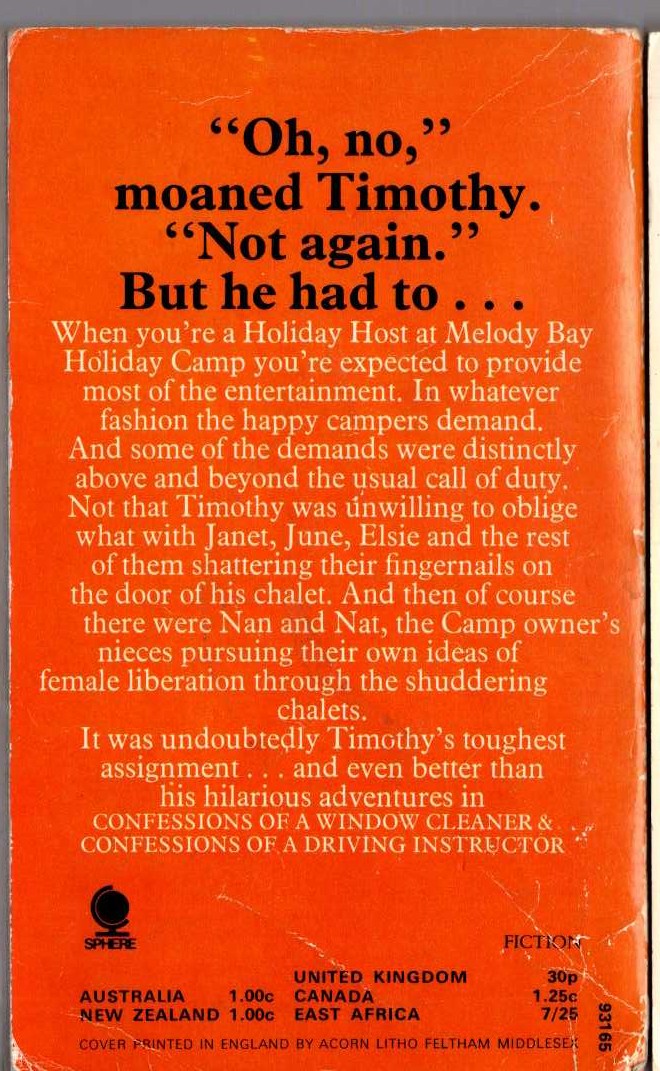 Timothy Lea  CONFESSIONS FROM A HOLIDAY CAMP magnified rear book cover image
