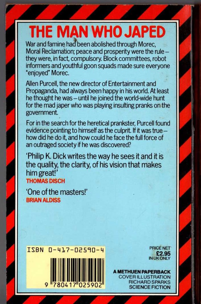Philip K. Dick  THE MAN WHO JAPED magnified rear book cover image