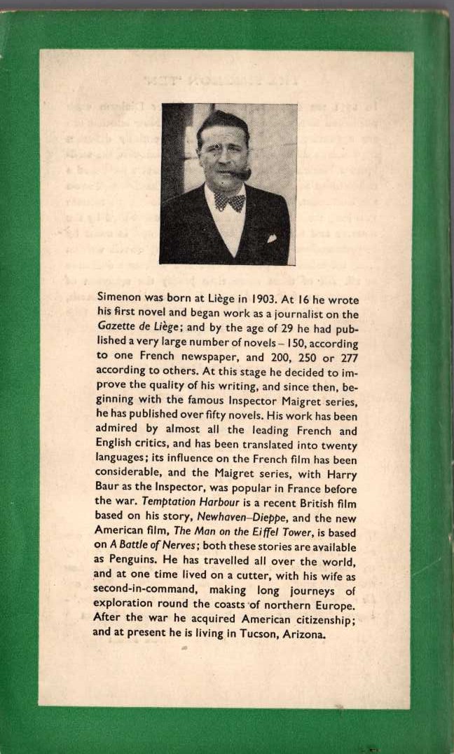 Georges Simenon  IN TWO LATITUDES magnified rear book cover image