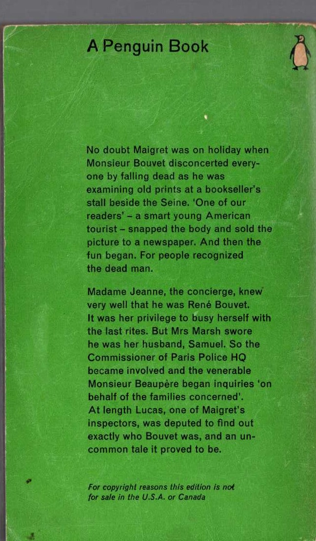 Georges Simenon  INQUEST ON BOUVET magnified rear book cover image
