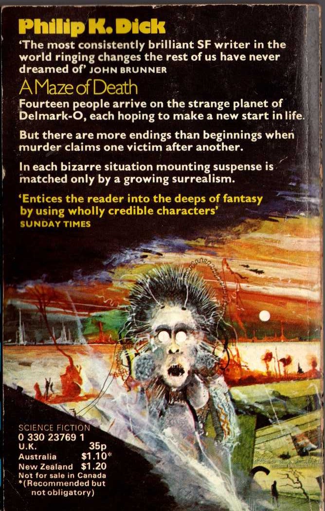 Philip K. Dick  A MAZE OF DEATH magnified rear book cover image