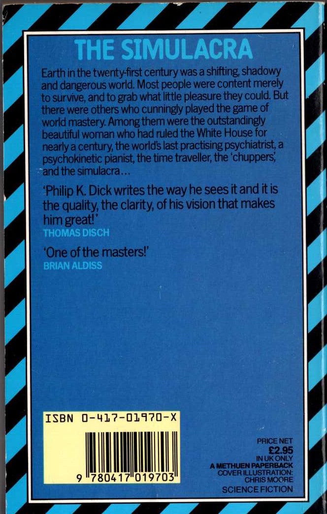 Philip K. Dick  THE SIMULACRA magnified rear book cover image