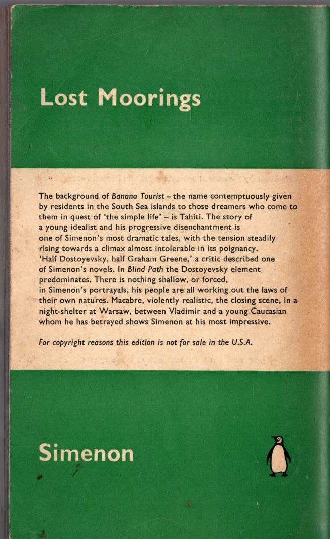 Georges Simenon  LOST MOORINGS magnified rear book cover image