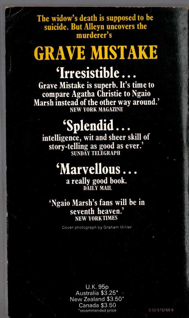 Ngaio Marsh  GRAVE MISTAKE magnified rear book cover image