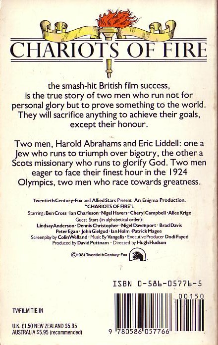 W.J. Weatherby  CHARIOTS OF FIRE magnified rear book cover image