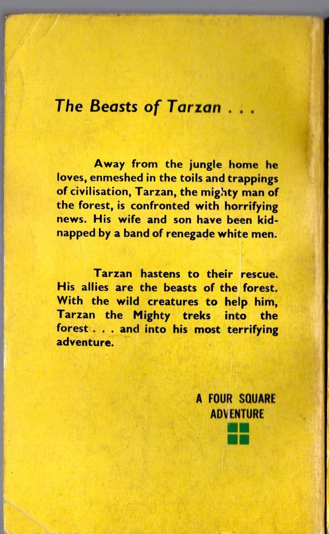 Edgar Rice Burroughs  THE BEASTS OF TARZAN magnified rear book cover image