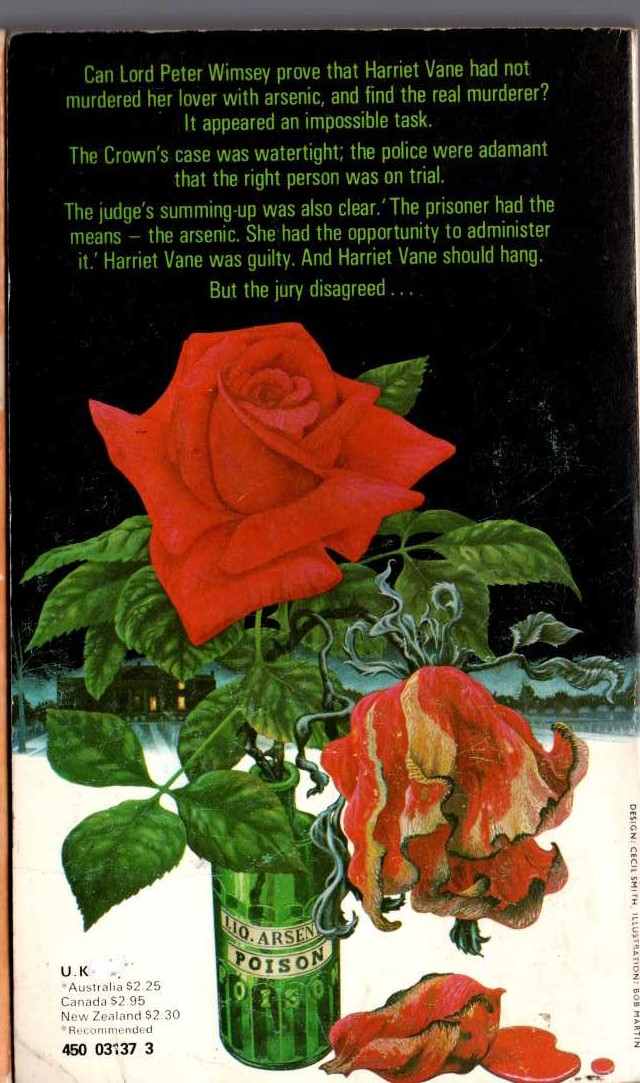 Dorothy L. Sayers  STRONG POISON magnified rear book cover image