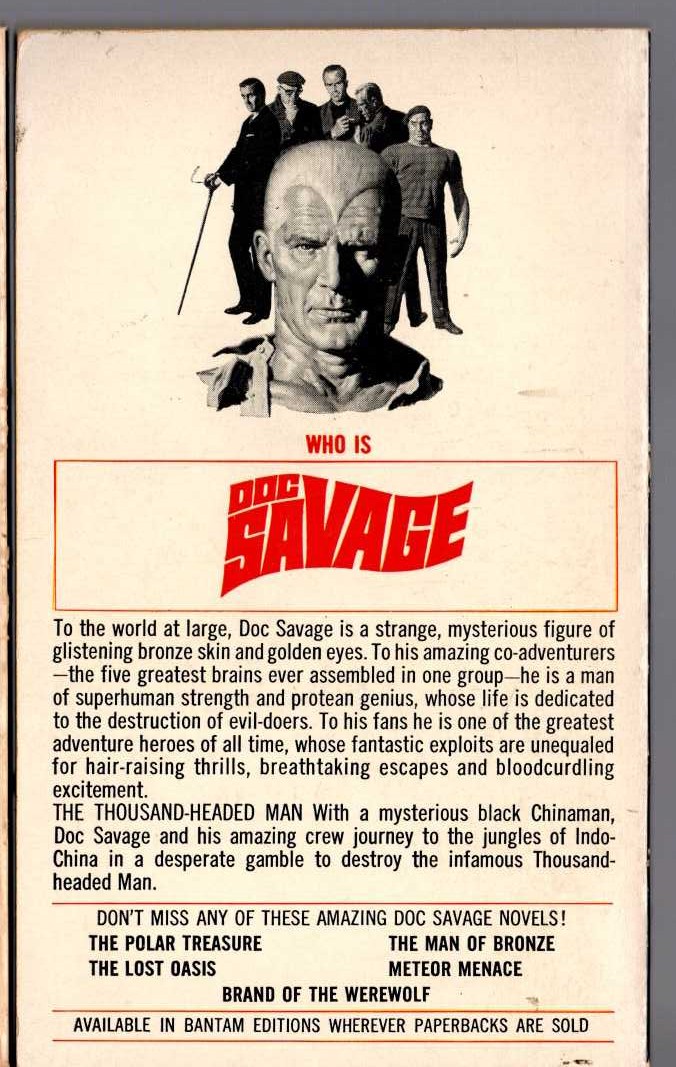 Kenneth Robeson  DOC SAVAGE: THE THOUSAND-HEADED MAN magnified rear book cover image
