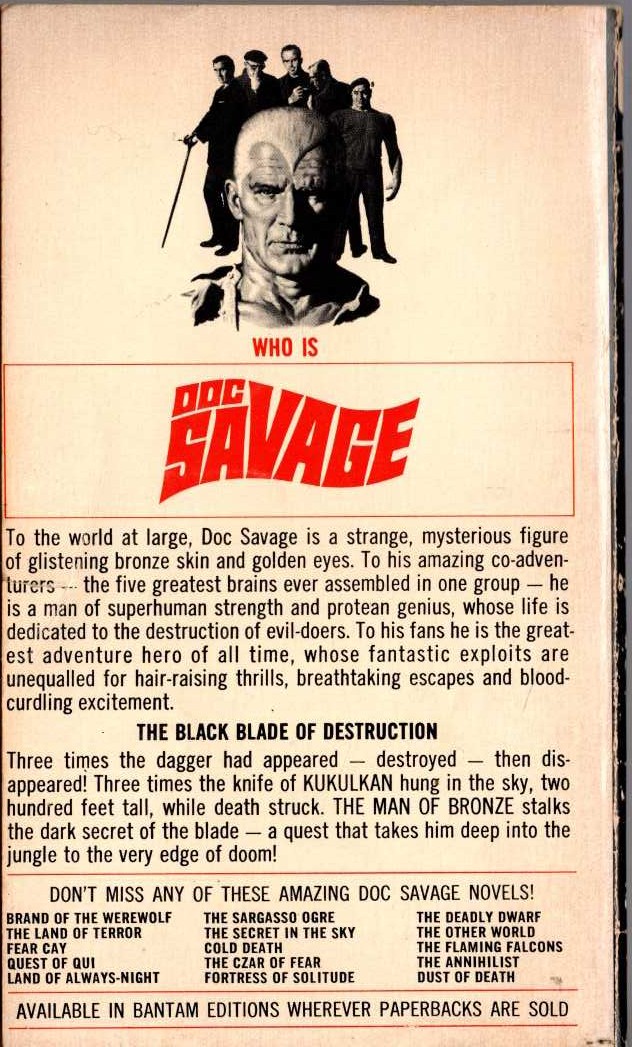 Kenneth Robeson  DOC SAVAGE: THE DAGGER IN THE SKY magnified rear book cover image
