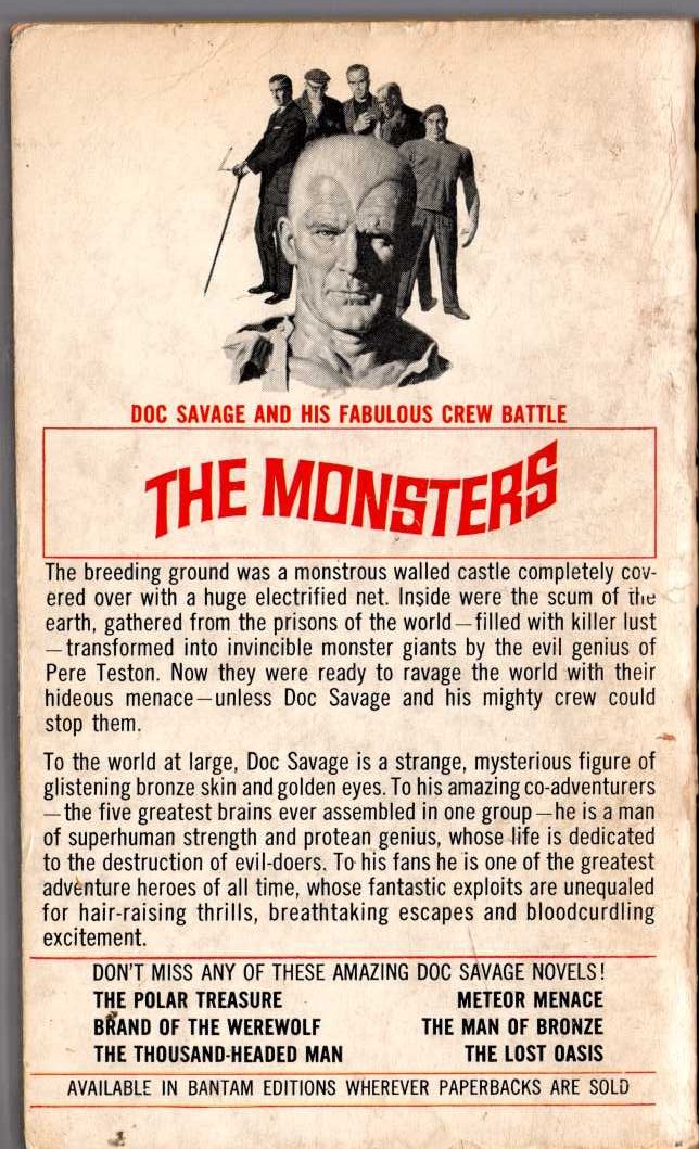 Kenneth Robeson  DOC SAVAGE: THE MONSTERS magnified rear book cover image