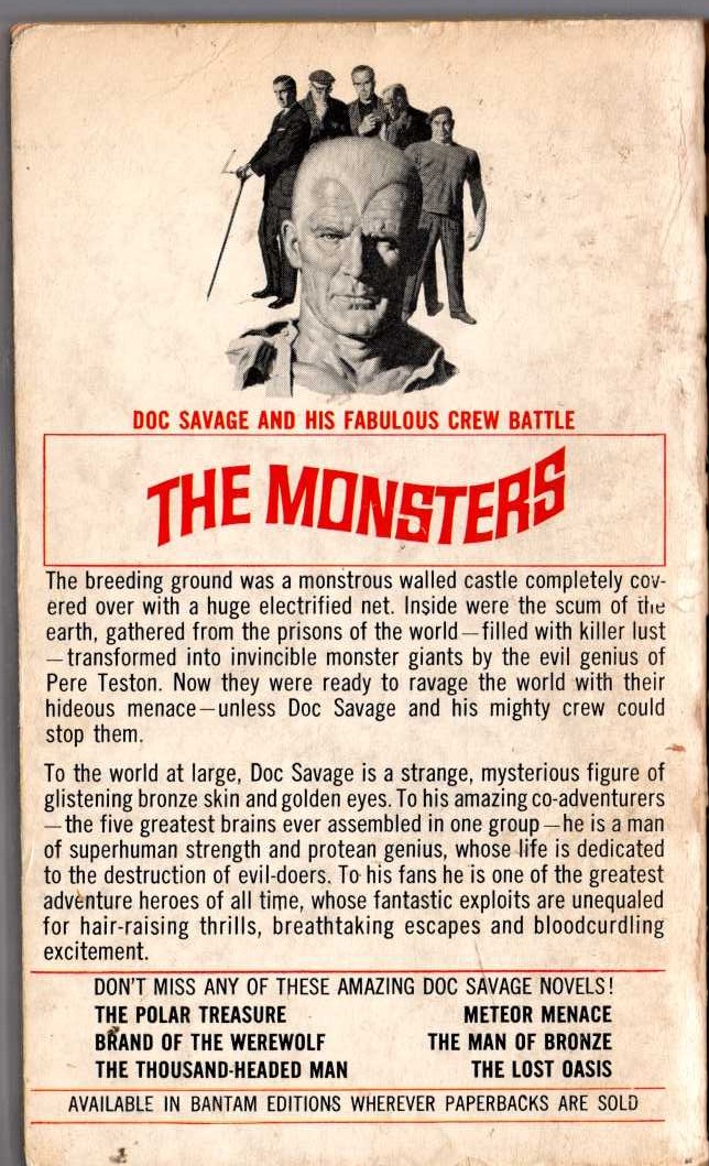 Kenneth Robeson  DOC SAVAGE: THE MONSTERS magnified rear book cover image