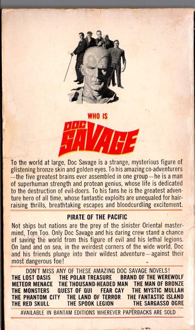 Kenneth Robeson  DOC SAVAGE: PIRATE OF THE PACIFIC magnified rear book cover image