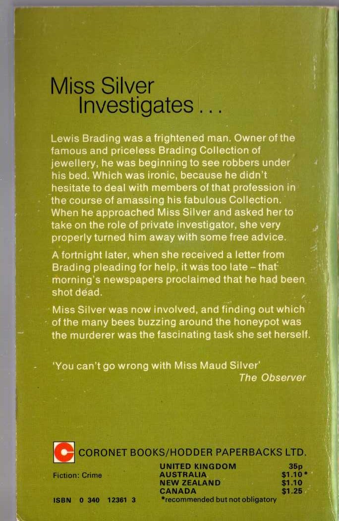 Patricia Wentworth  THE BRADING COLLECTION magnified rear book cover image