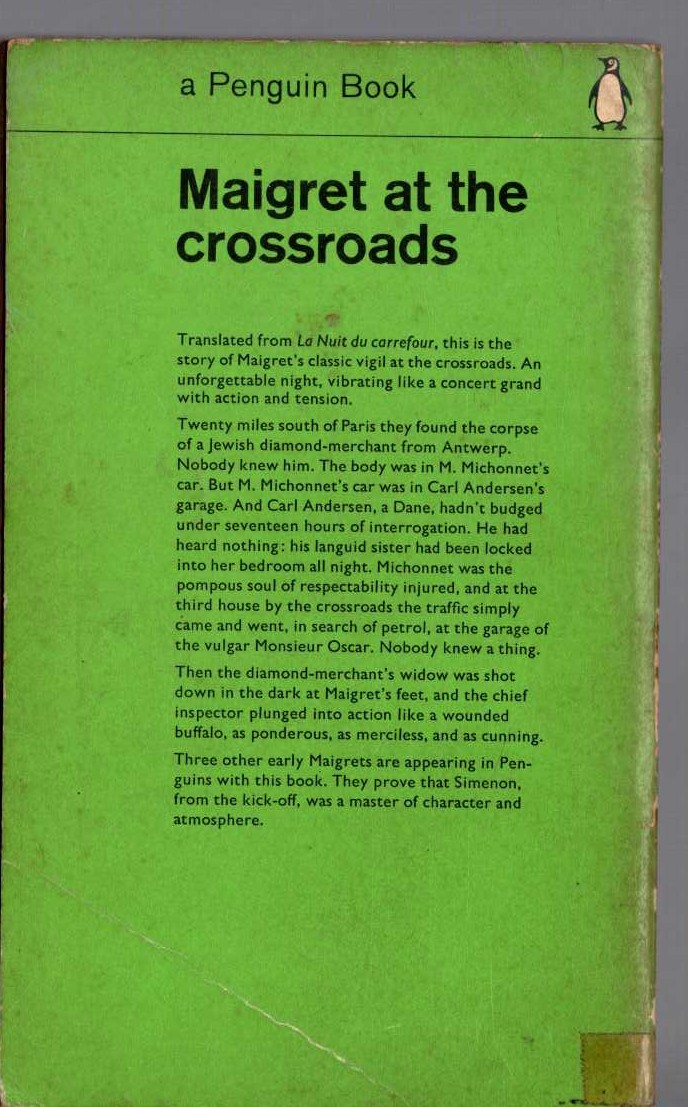 Georges Simenon  MAIGRET AT THE CROSSROADS magnified rear book cover image