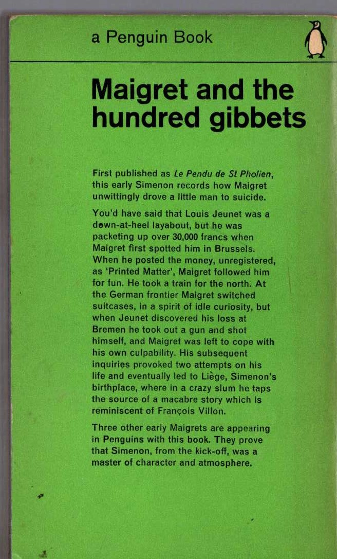 Georges Simenon  MAIGRET AND THE HUNDRED GIBBETS magnified rear book cover image