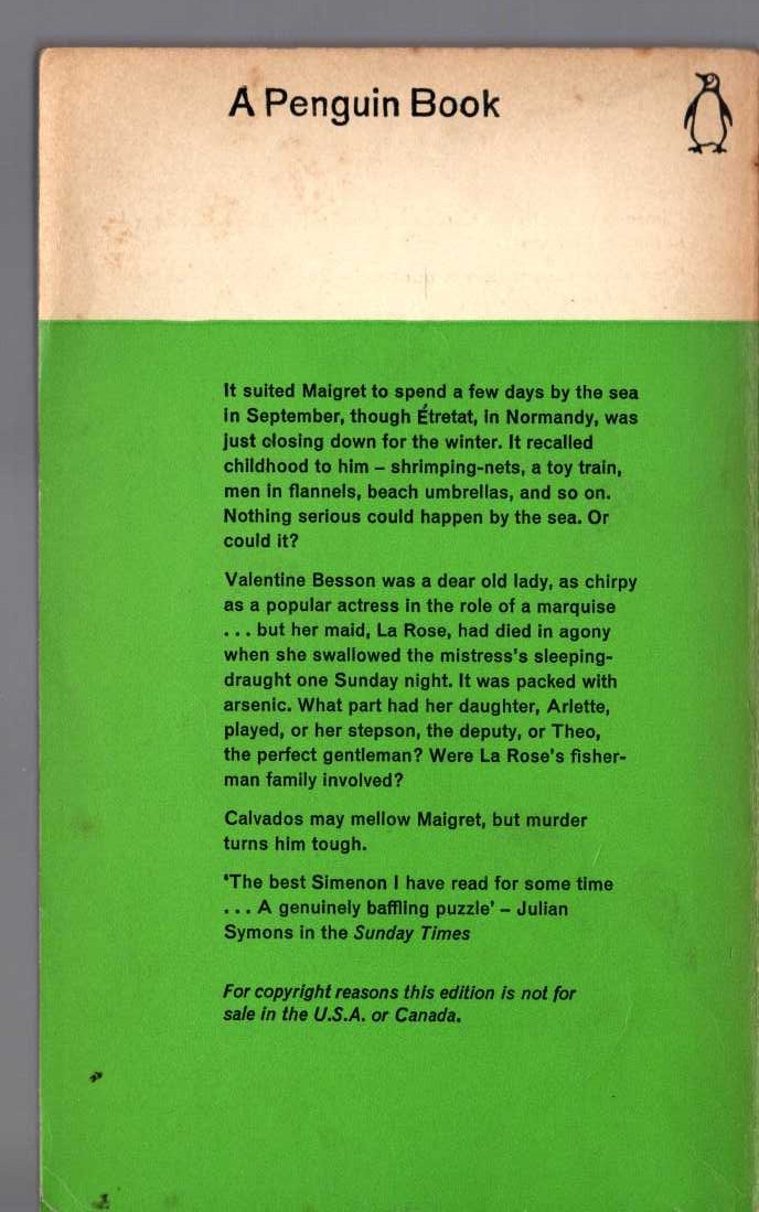Georges Simenon  MAIGRET AND THE OLD LADY magnified rear book cover image