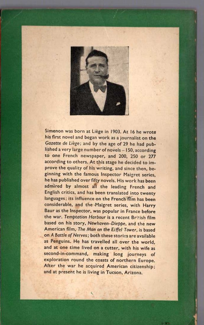 Georges Simenon  MAIGRET TRAVELS SOUTH magnified rear book cover image