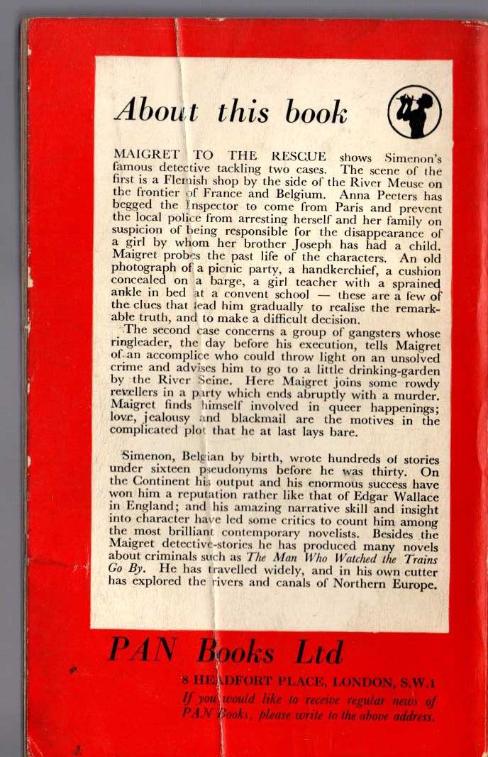 Georges Simenon  MAIGRET TO THE RESCUE magnified rear book cover image