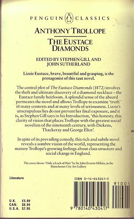 Anthony Trollope  THE EUSTACE DIAMONDS magnified rear book cover image