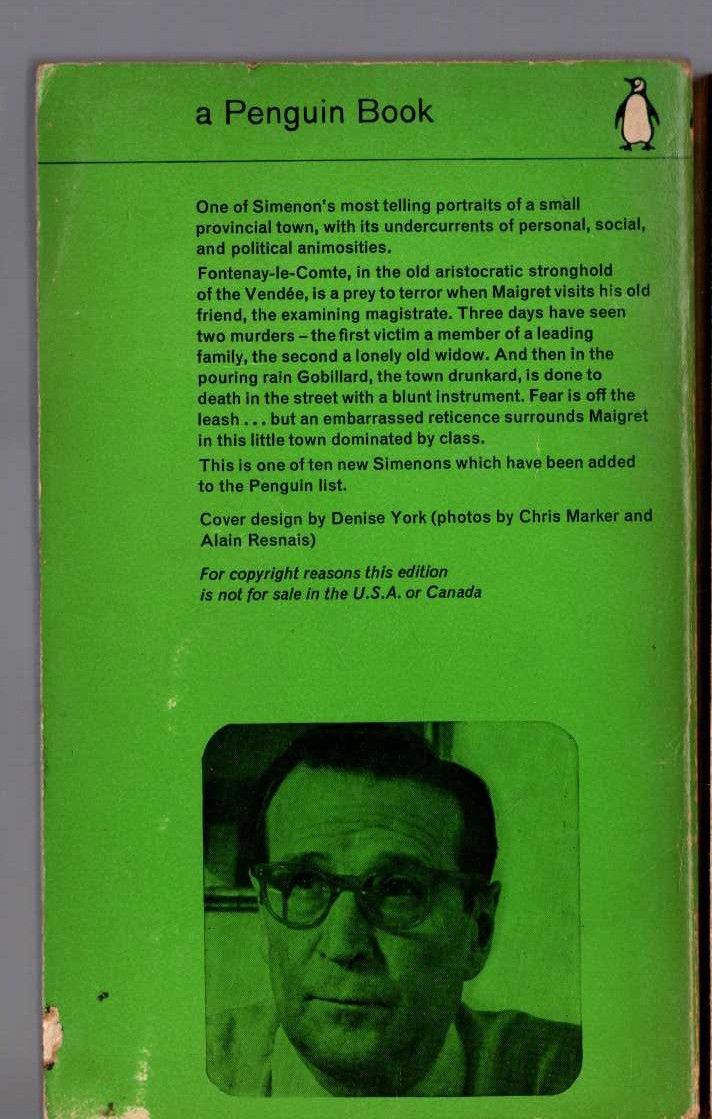 Georges Simenon  MAIGRET AFRAID magnified rear book cover image