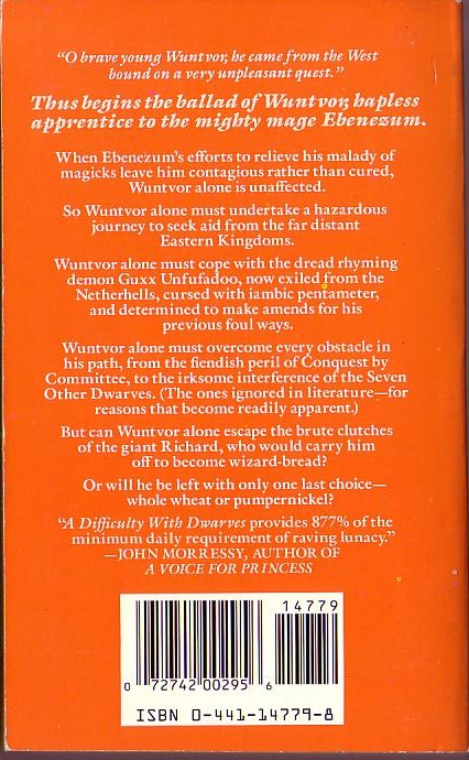 Craig Shaw Gardner  A DIFFICULTY WITH DWARVES magnified rear book cover image