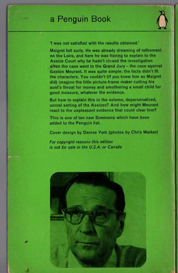 Georges Simenon  MAIGRET IN COURT magnified rear book cover image