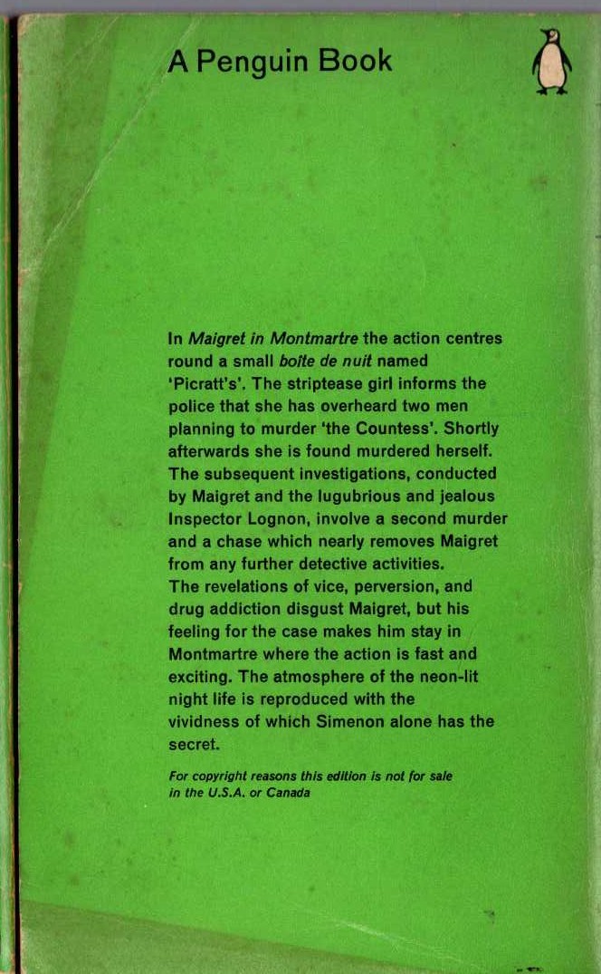 Georges Simenon  MAIGRET IN MONTMARTRE magnified rear book cover image