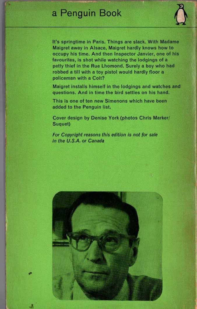 Georges Simenon  MAIGRET TAKES A ROOM magnified rear book cover image