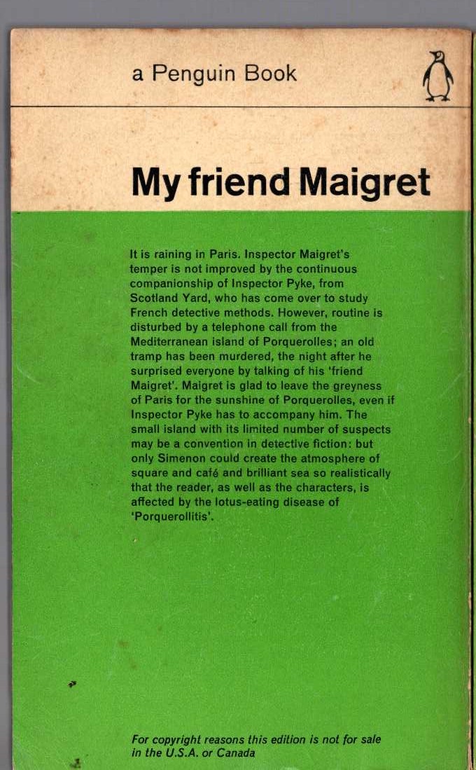 Georges Simenon  MY FRIEND MAIGRET magnified rear book cover image