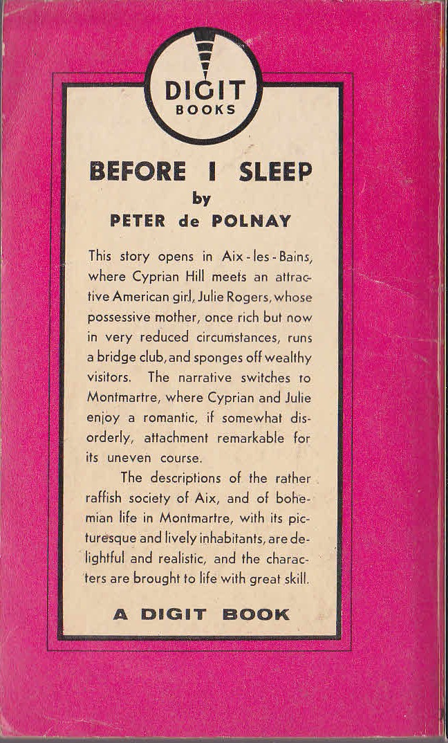 Peter de Polnay  BEFORE I SLEEP magnified rear book cover image