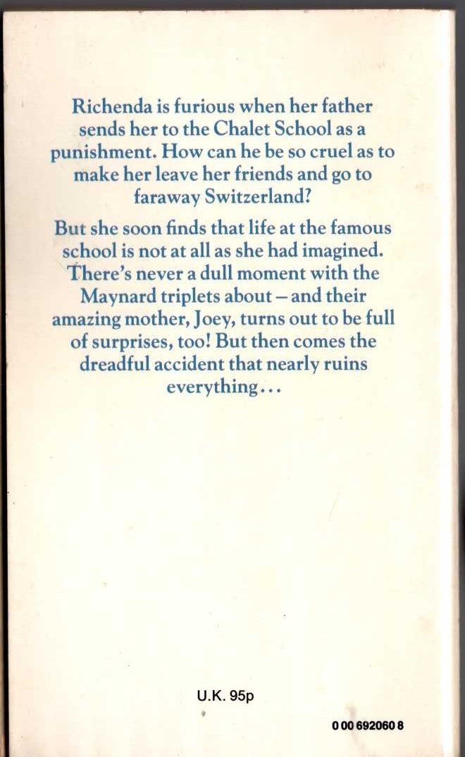 Elinor M. Brent-Dyer  THE CHALET SCHOOL AND RICHENDA magnified rear book cover image