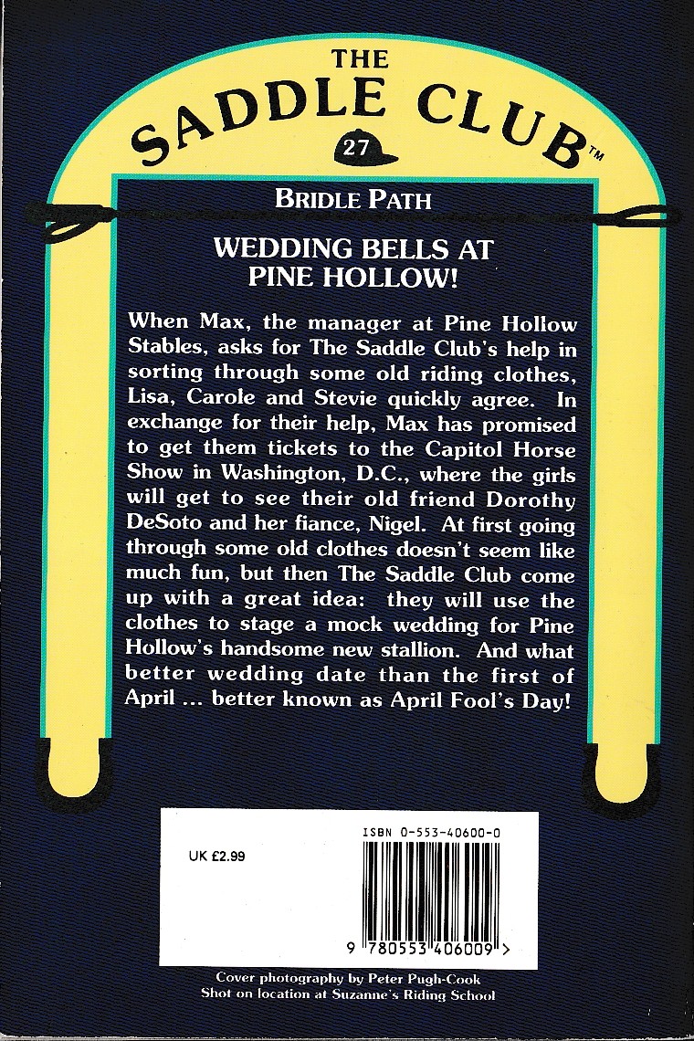 Bonnie Bryant  THE SADDLE CLUB 27: Bridle Path magnified rear book cover image