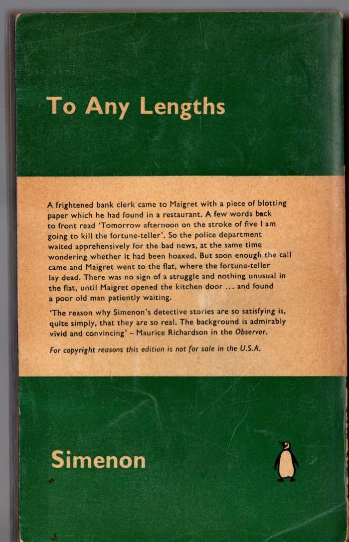 Georges Simenon  TO ANY LENGTHS magnified rear book cover image